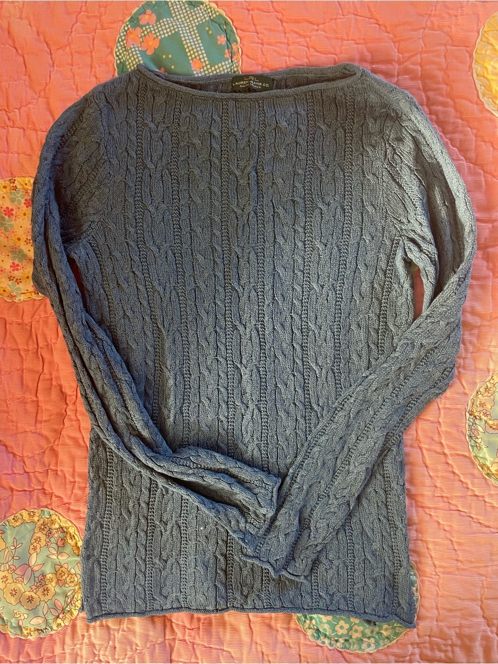 Lauren Ralph Lauren Dusty Blue Cable-Knit Scoopneck Sweater NWOT